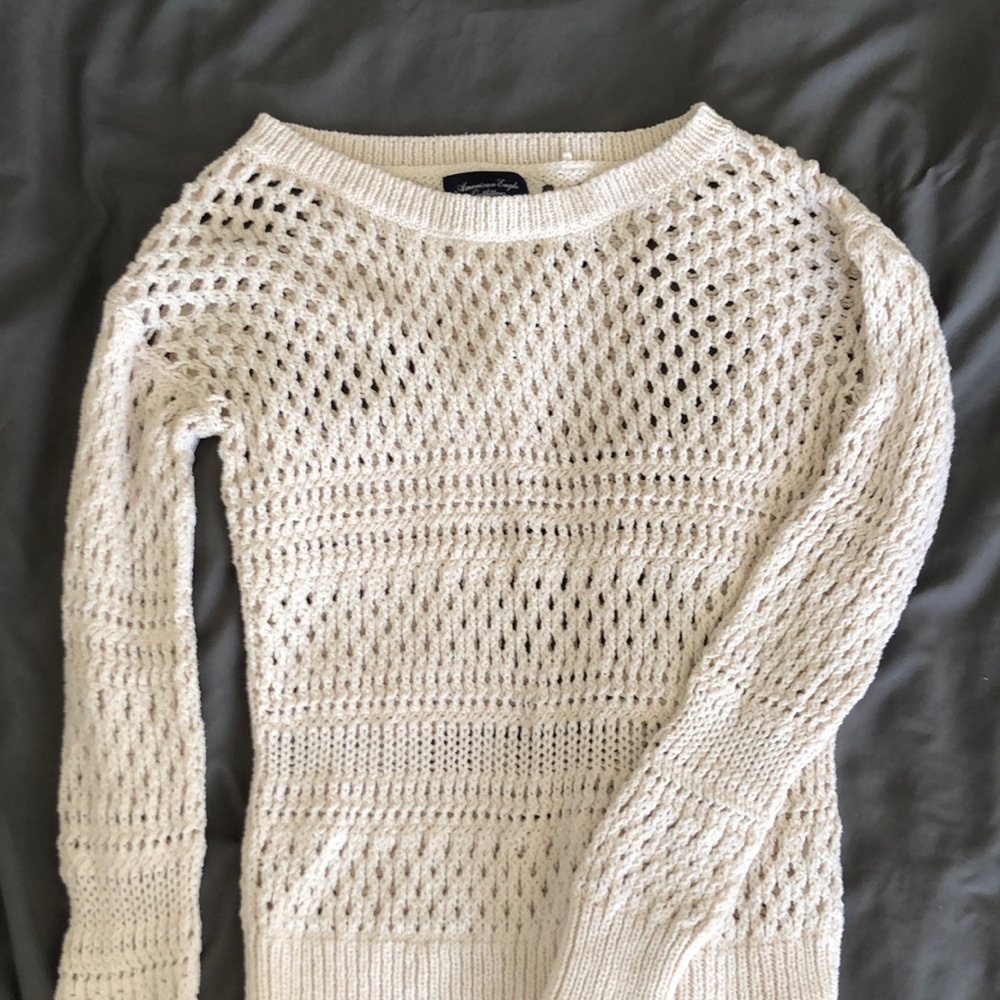 American Eagle White Mesh Sweater